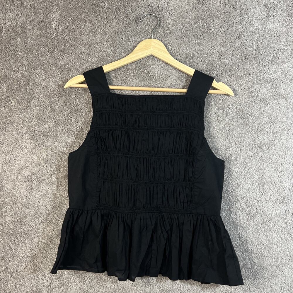 J. Crew Women’s Size 8 Black Smocked Sleeveless Tank Top Ruffle Hem Blouse Shirt
